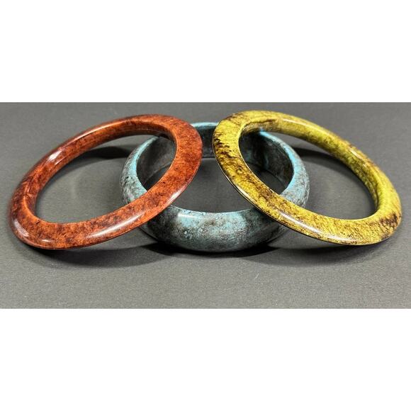 Vintage Marbled Green, Brown & Blue Plastic Bangle Bracelets - Picture 2 of 12